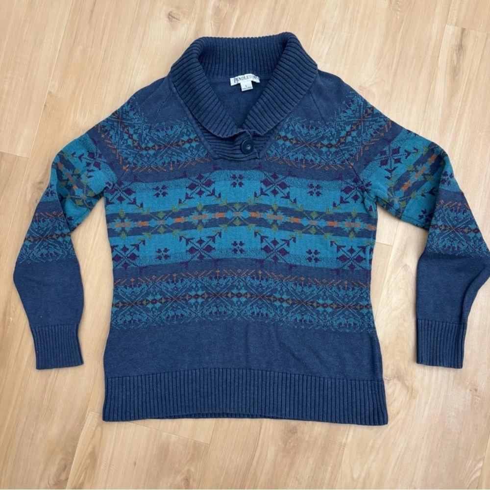 Pendleton Sweater Womens L Blue
Shawl Collar Pullover Aztec